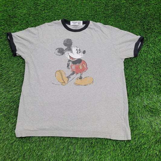 Disney Mickey-Mouse Ringer Shirt Womens Large 22x25 Gray