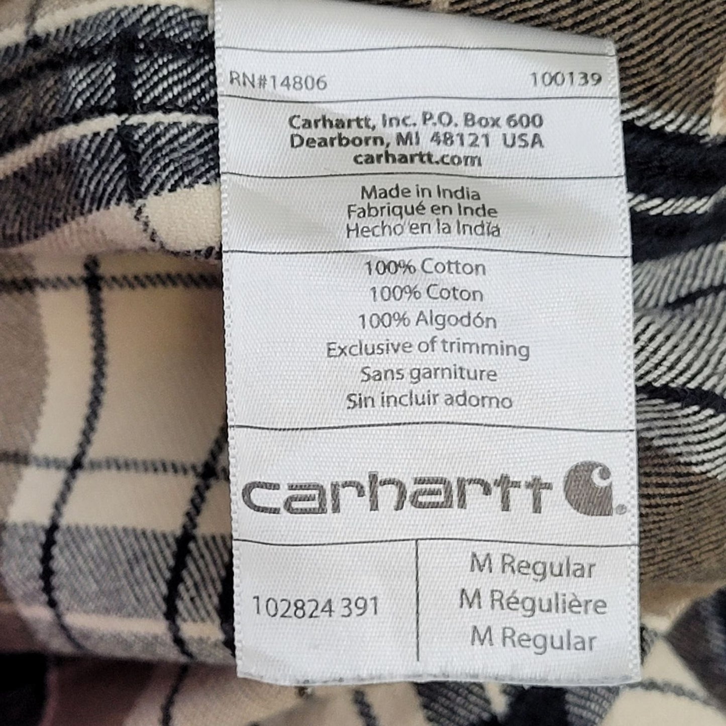 Carhartt Flannel Plaid Button Shirt Medium 21x28 Brown Black