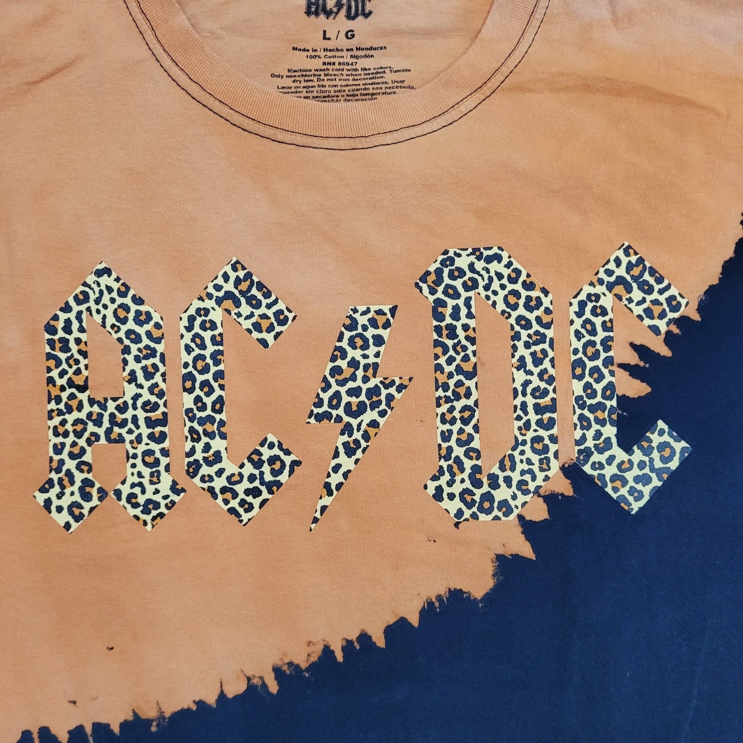 ACDC Leopard Crop-Top Shirt Womens Large 21x17 Tie-Dye