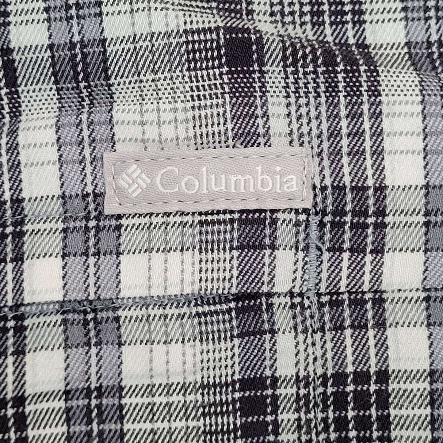 Columbia Button Shirt Large 24x28 Madras Plaid Black