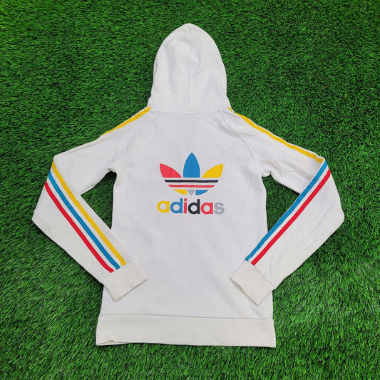 ADIDAS Colorful Hoodie Womens XS 15x24 White Rainbow Trim