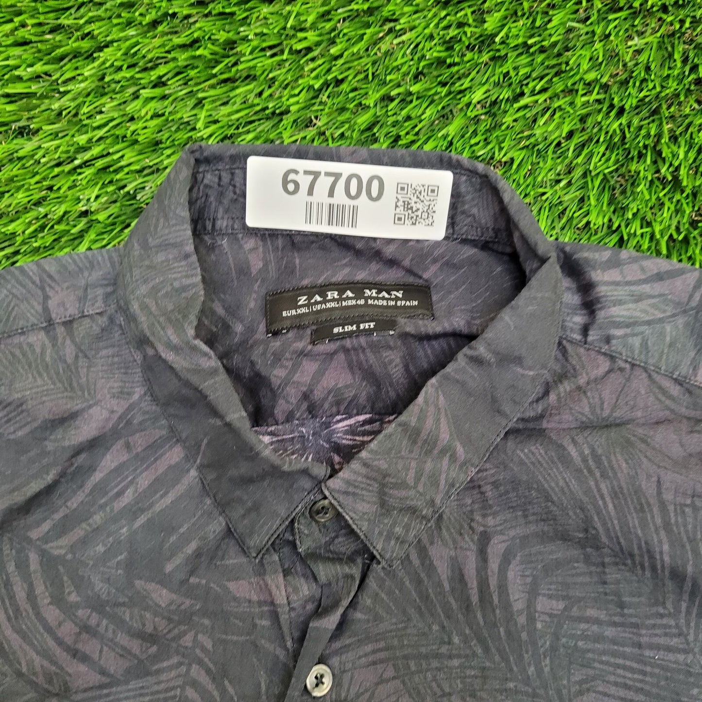 ZARA Button Shirt 2XL 23x29 Black Leaf AOP