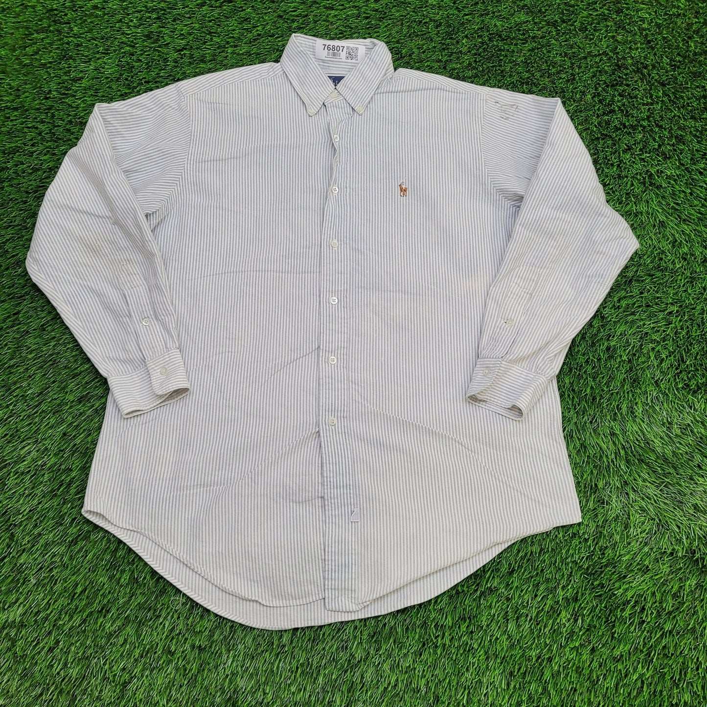 Vintage Ralph-Lauren Oxford Shirt Large 23x31 Vertical-Striped