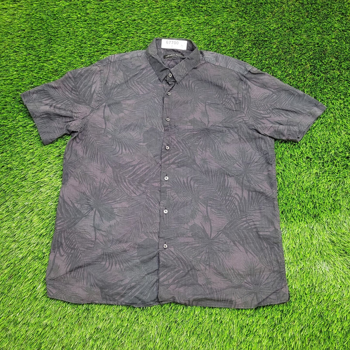 ZARA Button Shirt 2XL 23x29 Black Leaf AOP