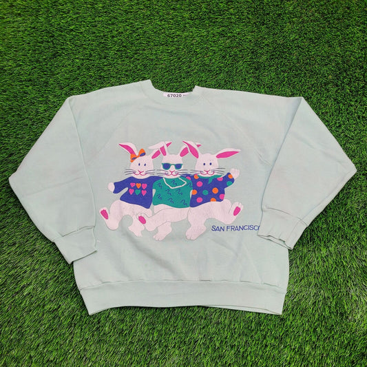 Vintage Rabbit Sweatshirt Womens Large 19x21 Blue