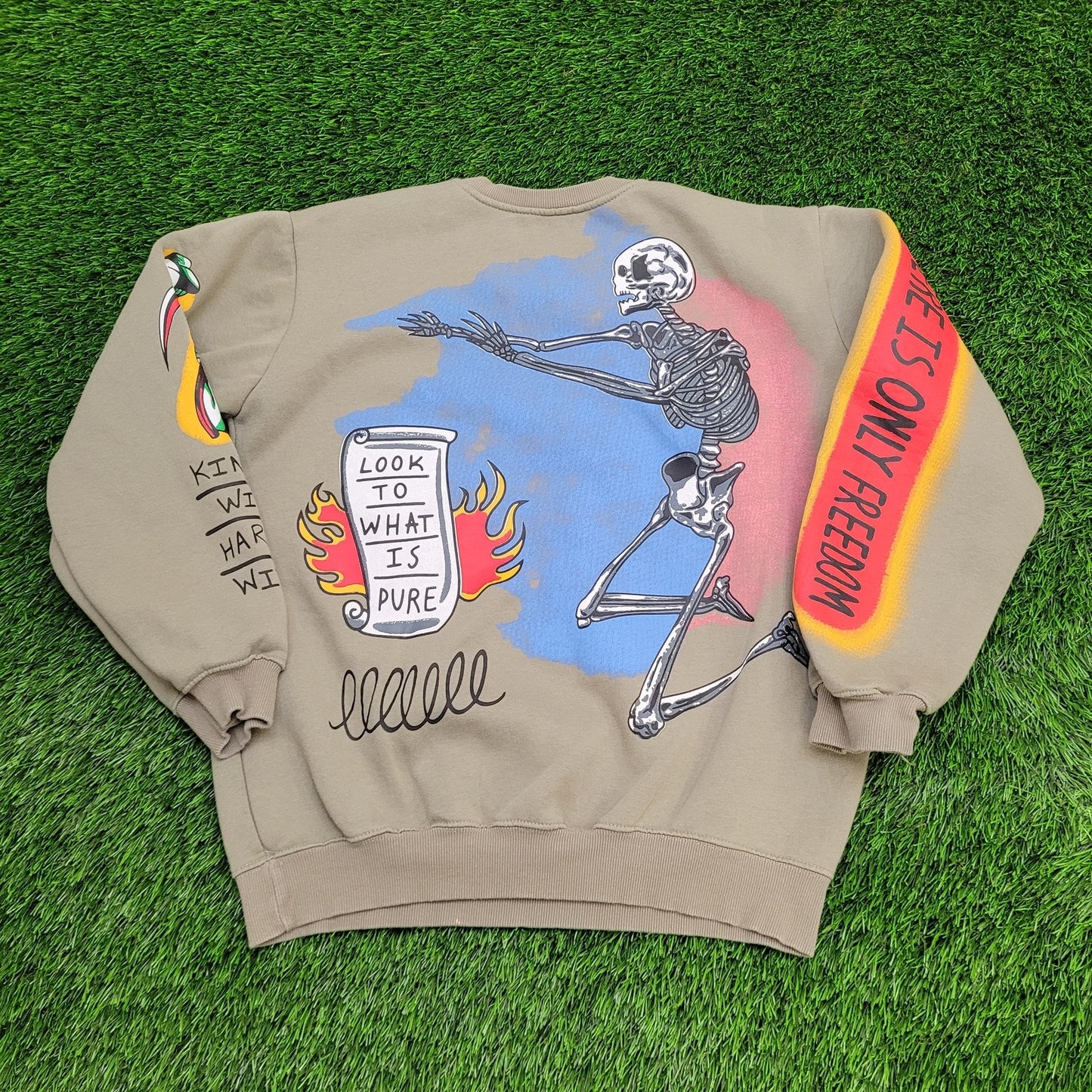 Bird Skeleton Sweatshirt M/L 23x24 Army-Green Kanye-West