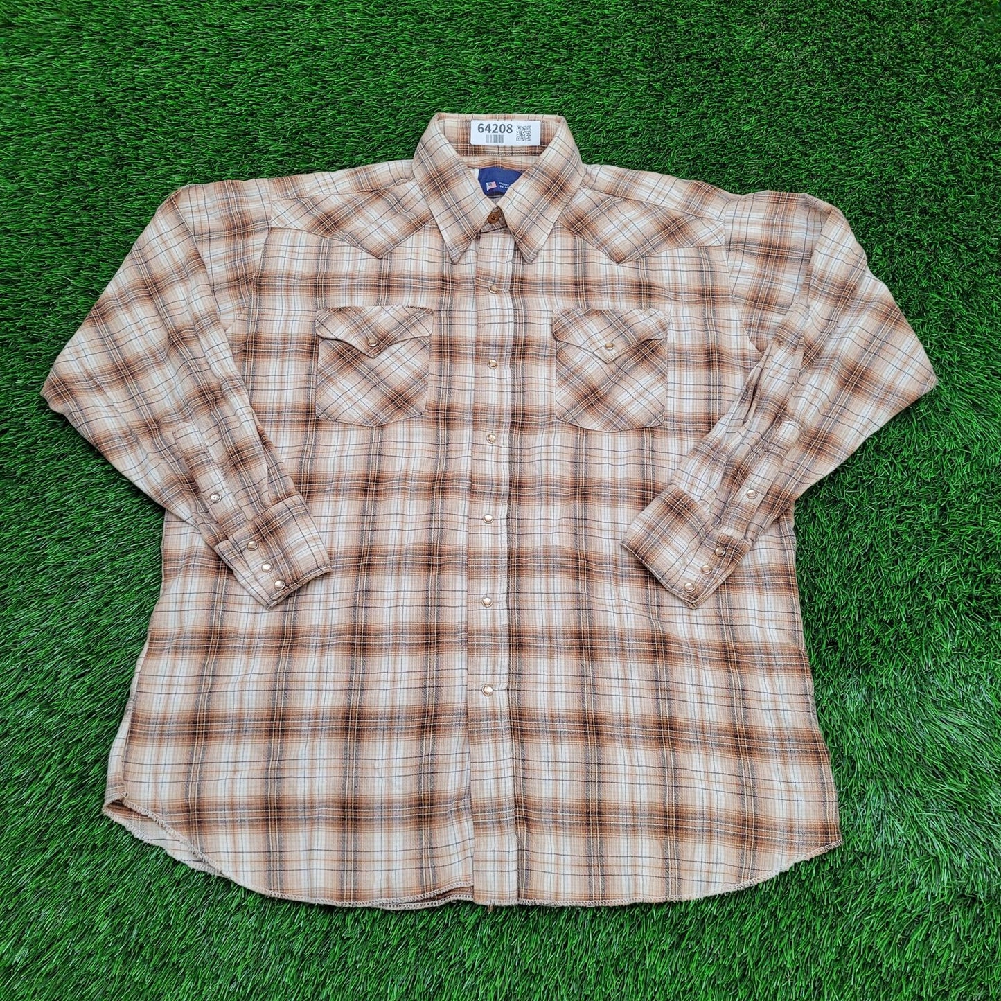 Vintage Panhandle-Slim Plaid Snap Button Shirt Medium 24x30