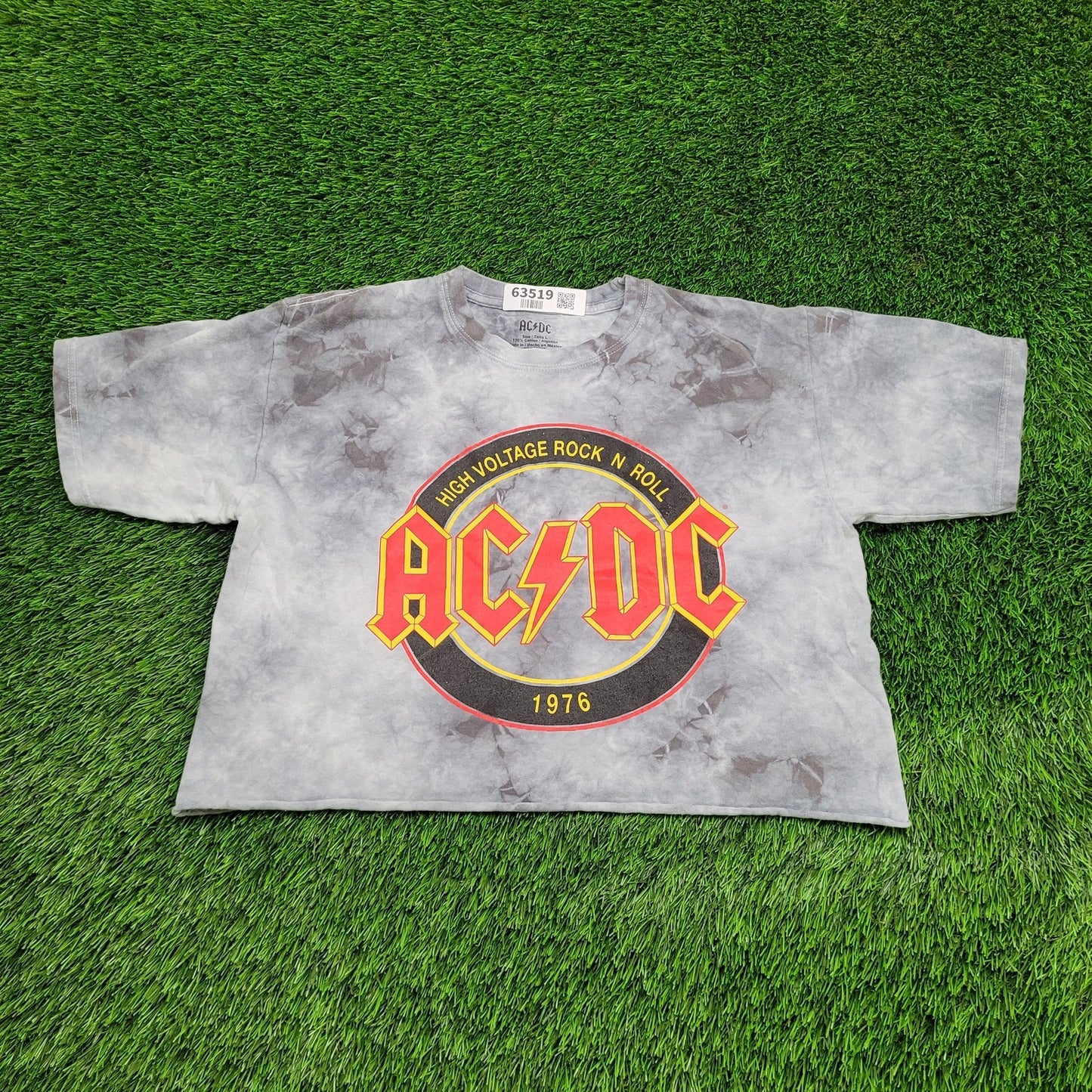 ACDC Tie-Dye Crop-Top Shirt Womens Large 21x17 Gray Spellout