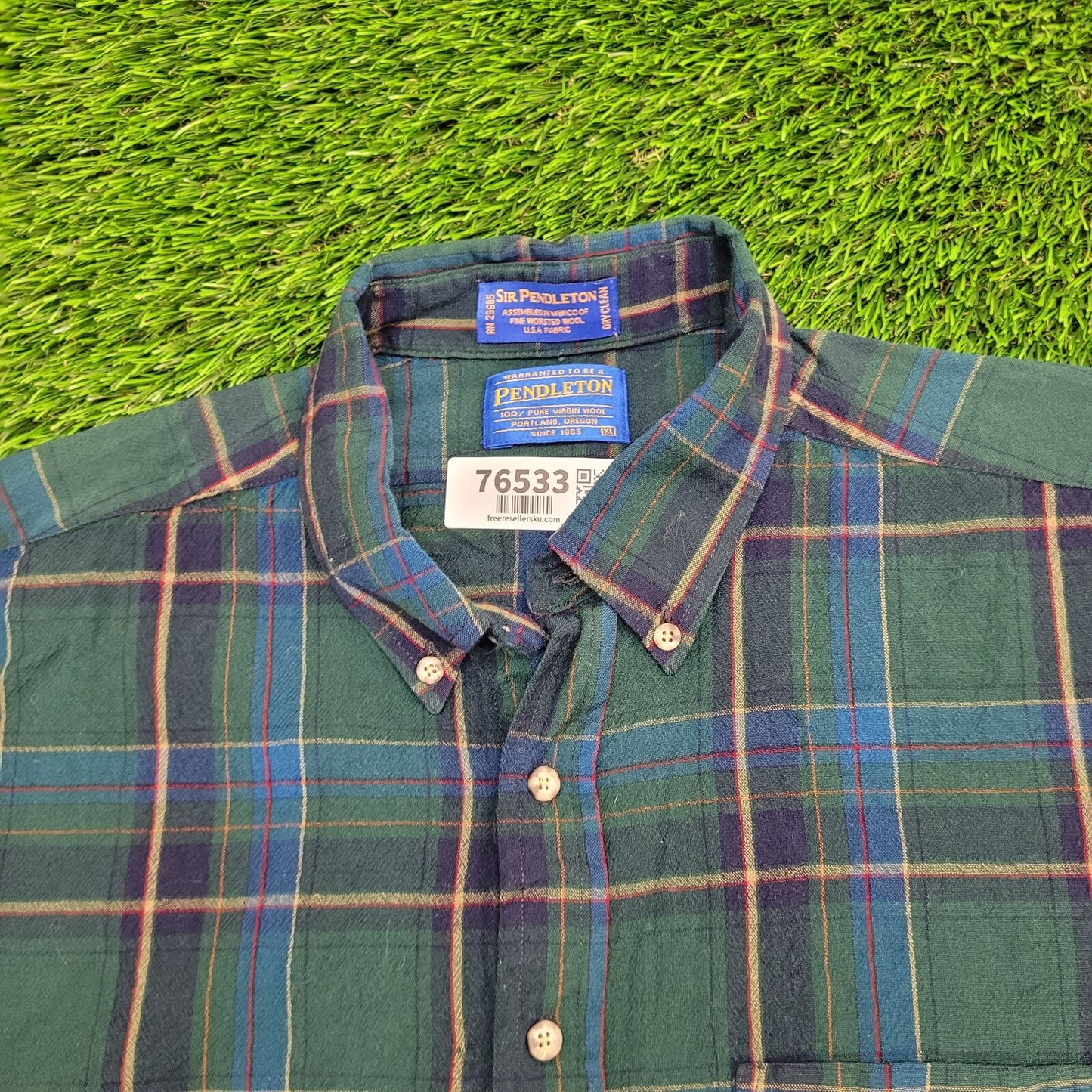 Vintage SIR Pendleton Wool Plaid Button Shirt XL 23x28 Green