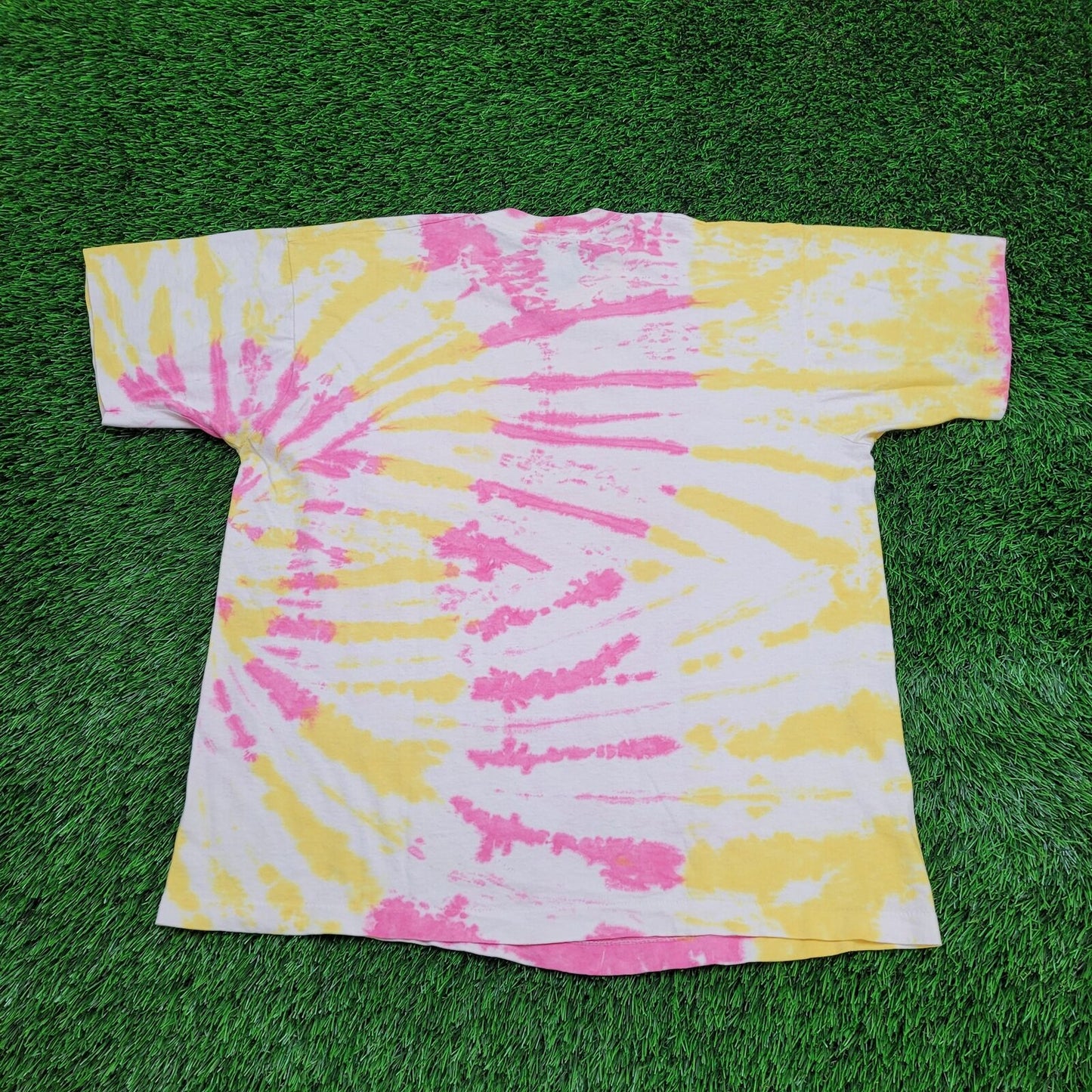 Vintage Spiral Tie-Dye Shirt Womens XL 23x27 Pink Yellow