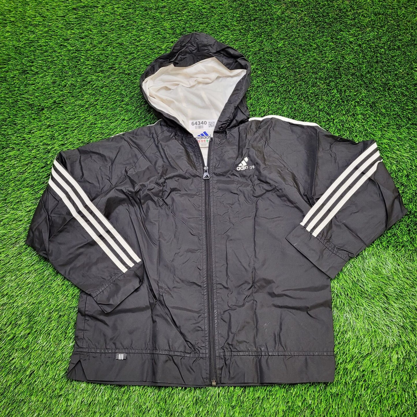 ADIDAS 3-Bar Windbreaker Jacket Small 21x24 Black