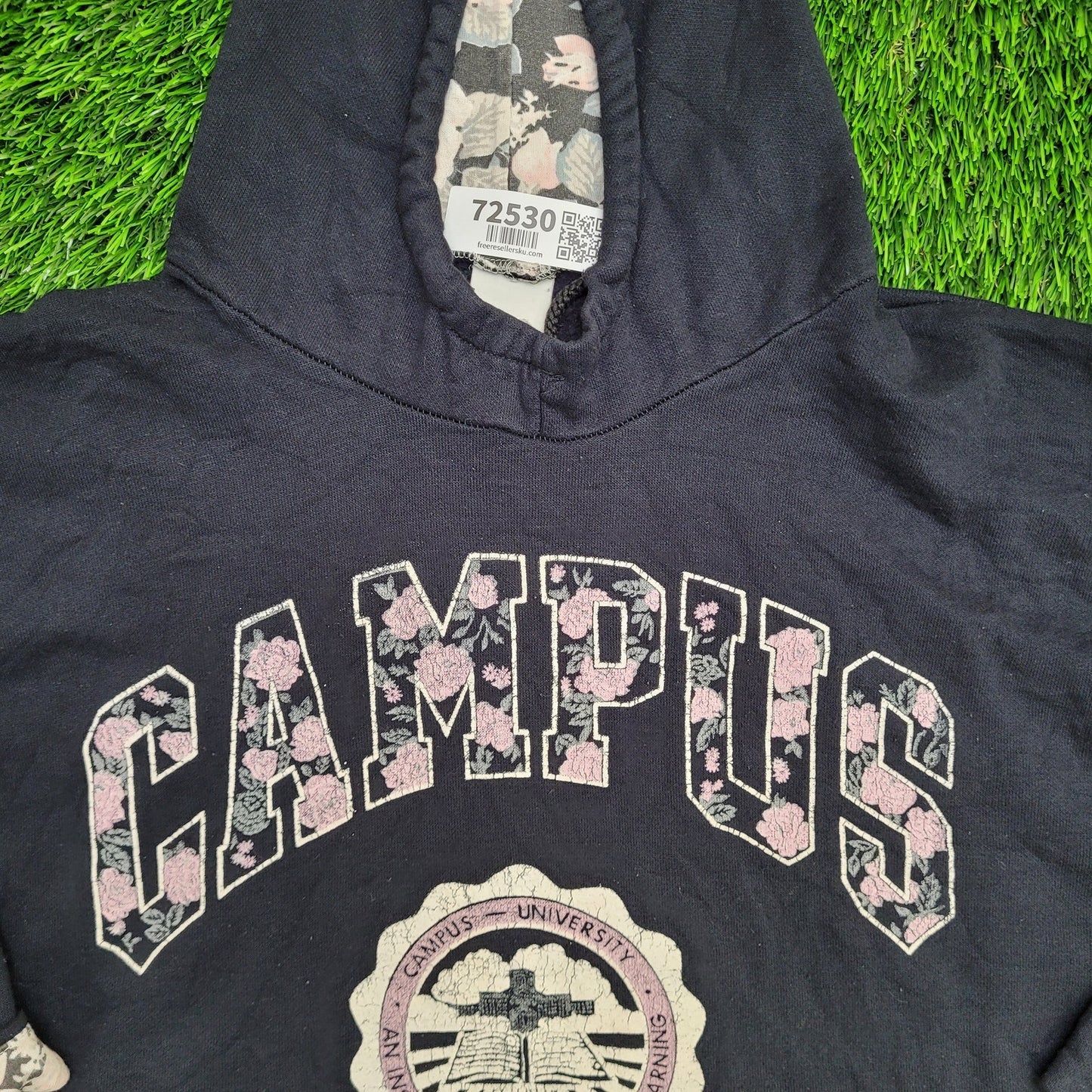 Campus Floral Cropped Hoodie XL 24x18 Black