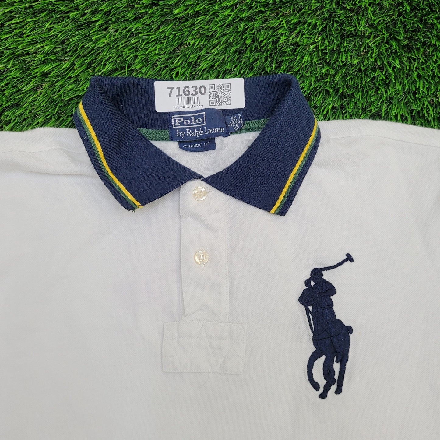 Vintage Ralph-Lauren Polo Shirt Large 21x24 White Big-Pony