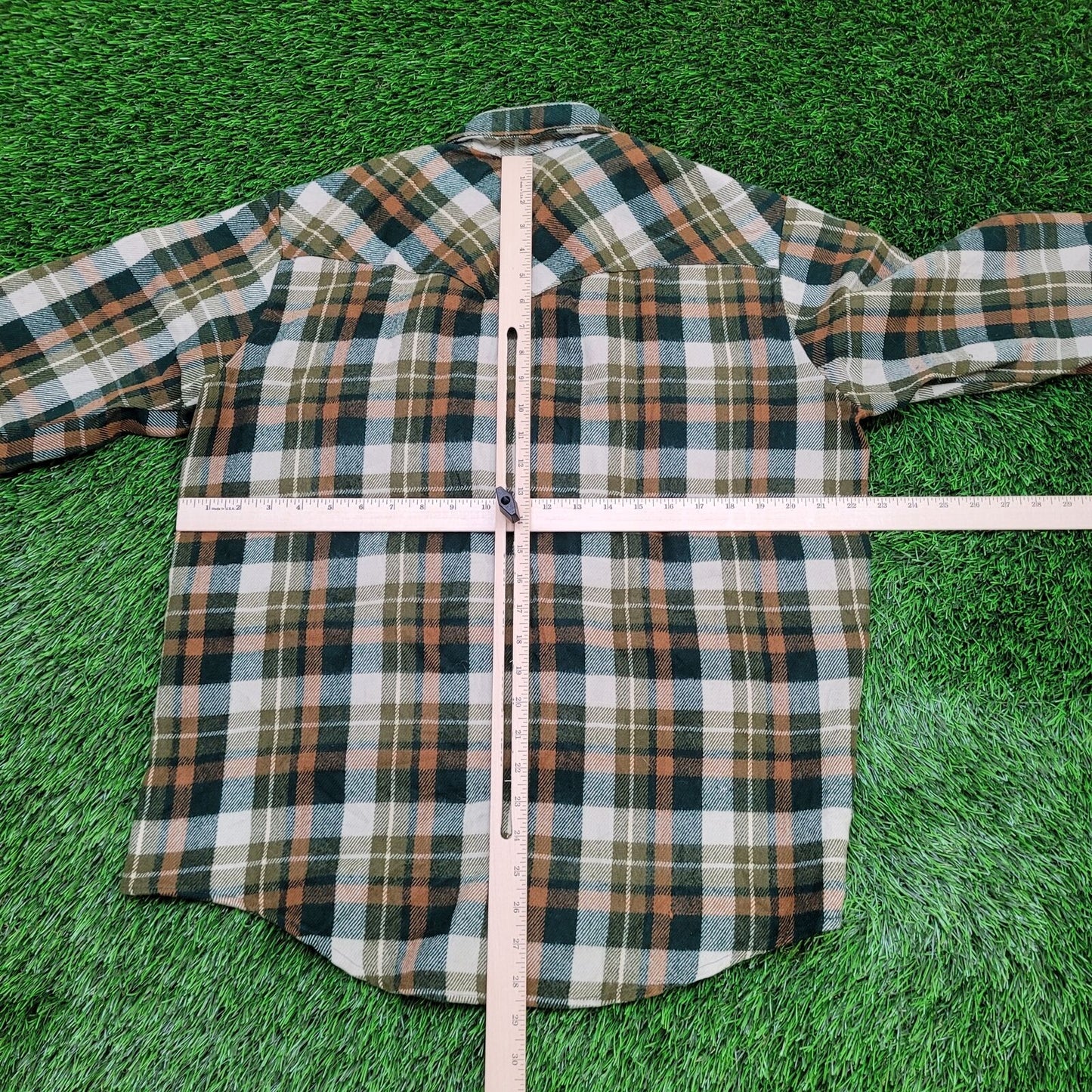 Vintage Sportswear Plaid Snap Button Shirt Large 22x29 Green