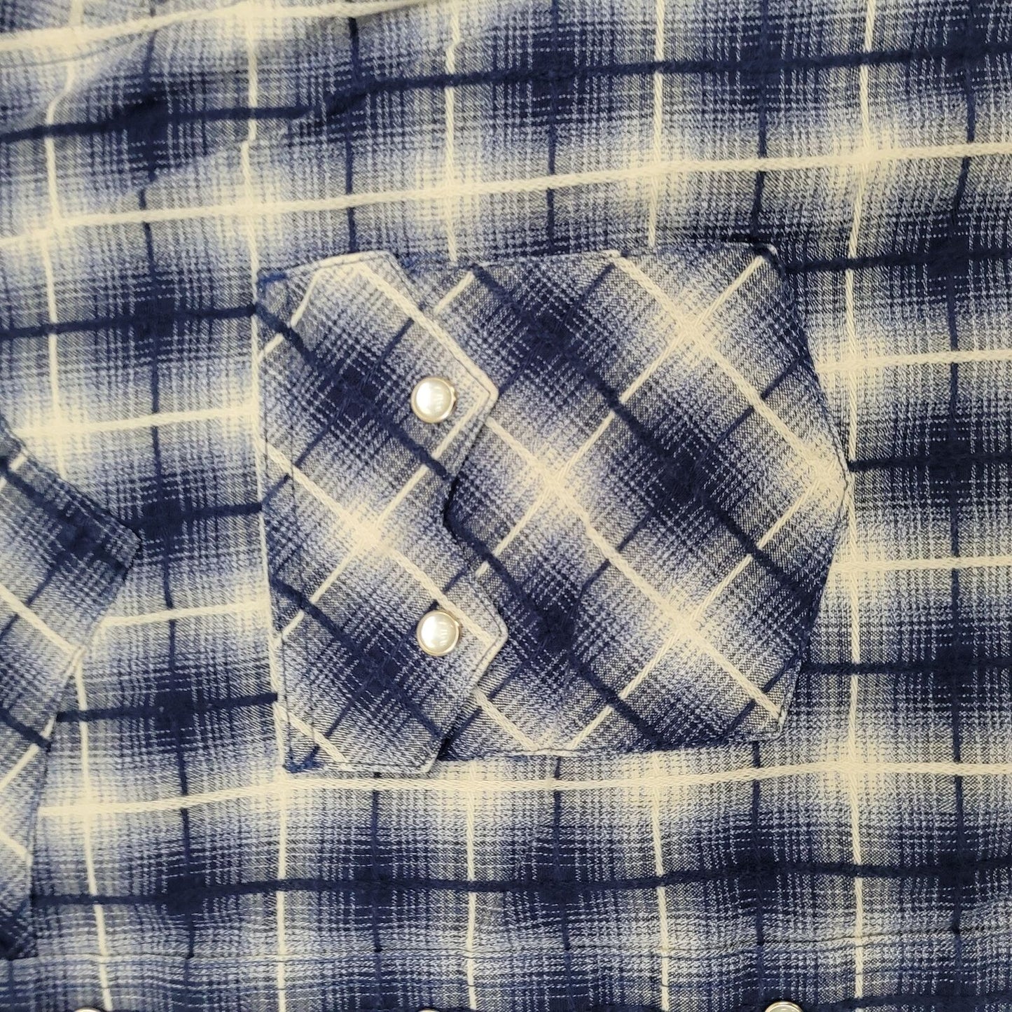 Wrangler Shadow-Plaid Pearl-Snap Button Shirt 2XL 26x30 Blue