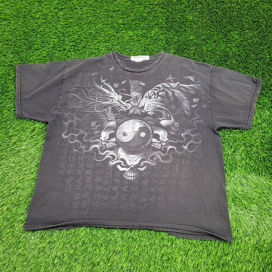 Vintage Y2K Yin-Yang Shirt 2XL 25x27 Faded-Black