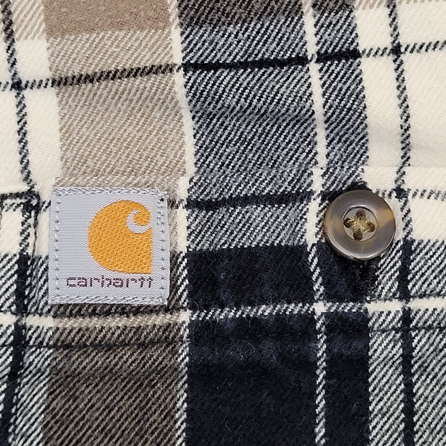 Carhartt Flannel Plaid Button Shirt Medium 21x28 Brown Black