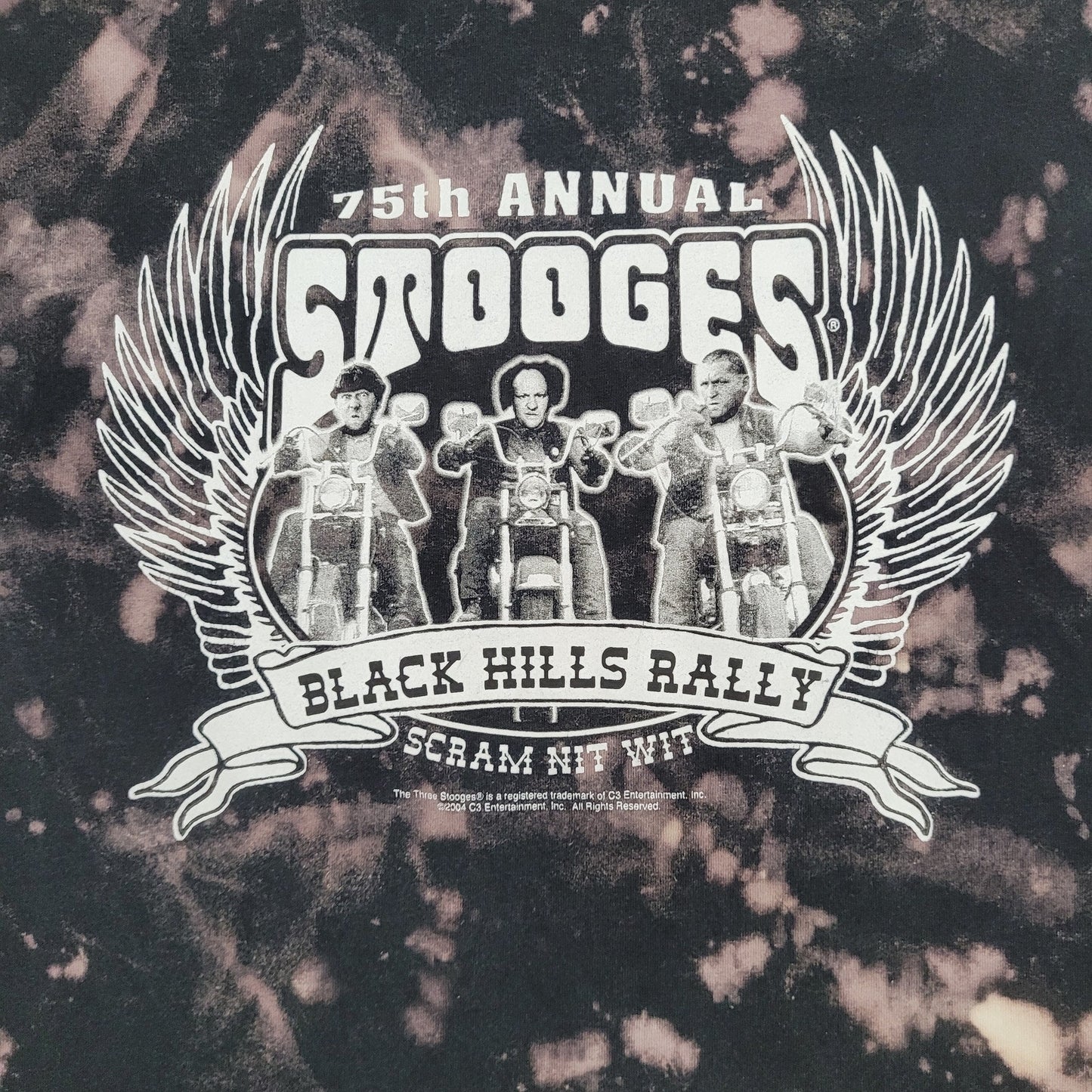 Vintage Three-Stooges Biker Rally Shirt XL 23x29 Black-Hills