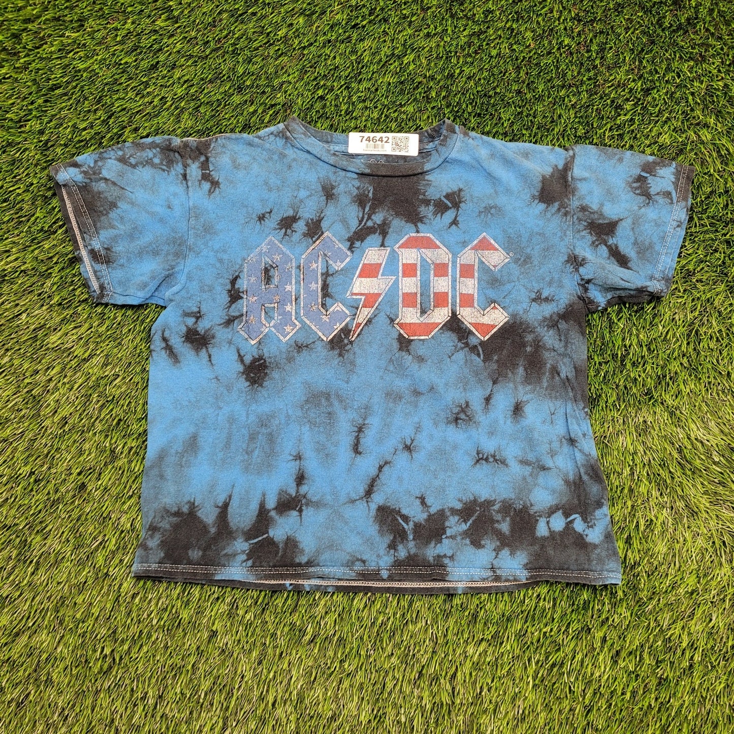 ACDC Crop Tie-Dye Shirt Womens Medium 18x18 Blue Black