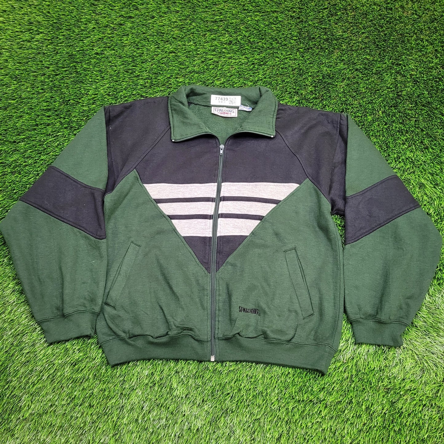 Vintage Spalding Track Jacket Medium 22x25 Green Black