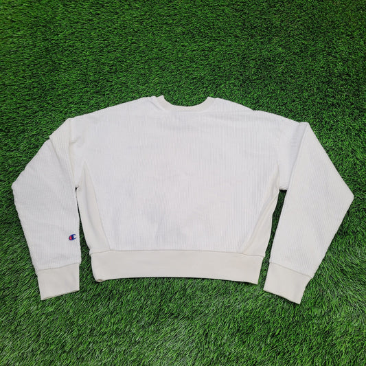 Champion Cropped Sweater Womens Large 21x18 Ivory Ribbed