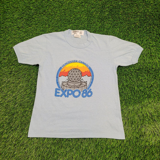 1986 Expo Womens World Exposition Shirt S/M 17x22 Blue