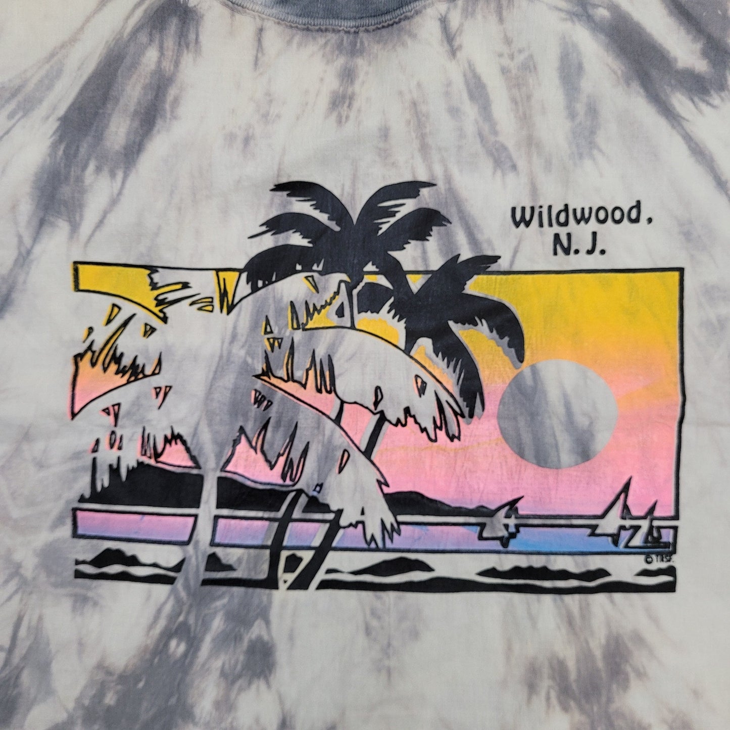 80s Wildwood Beach Shirt Women XL 22x17 Sunset Palm Tree