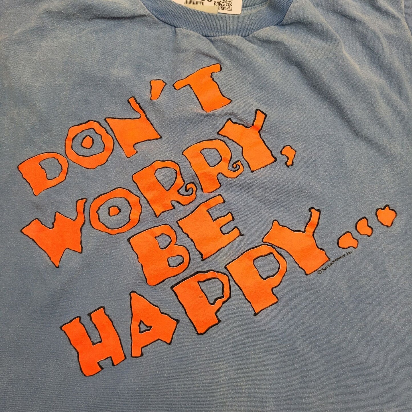 Vintage Slogan Be-Happy Cropped Shirt Women Large 20x19 Blue