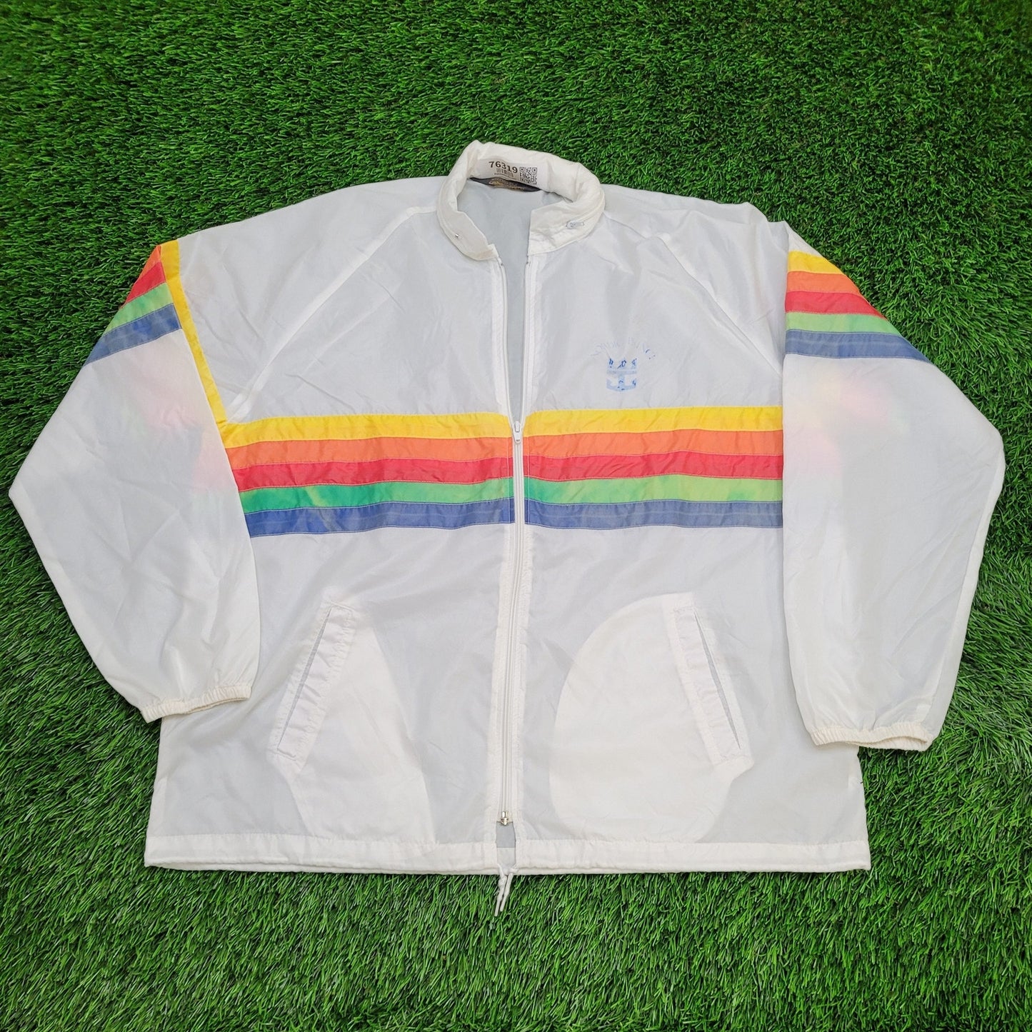 Vintage Rainbow Stripes Windbreaker Jacket Large 25x26 Y2K