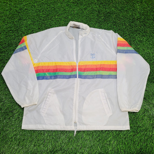 Vintage Rainbow Stripes Windbreaker Jacket Large 25x26 Y2K