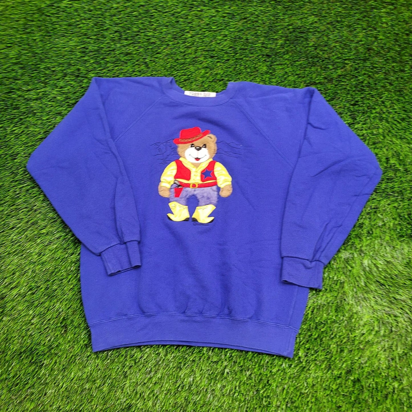 Vintage Teddy-Bear Sweatshirt Womens Large 22x22 Blue