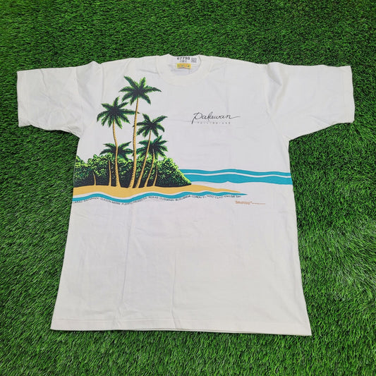 Vintage Palawan Beach Shirt Large 23x29 White