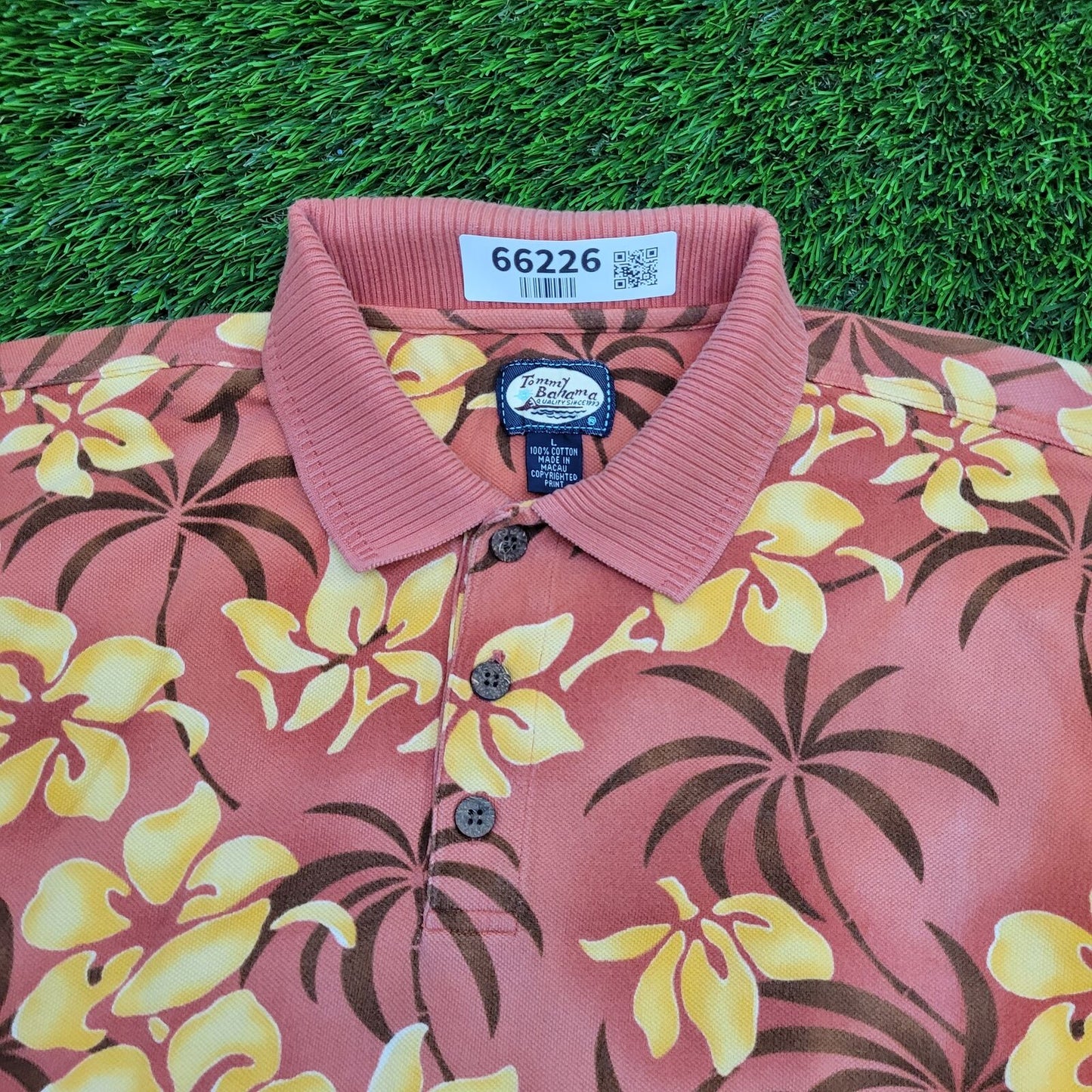 Vintage Tommy-Bahama AOP Shirt Large 23x29 Orange