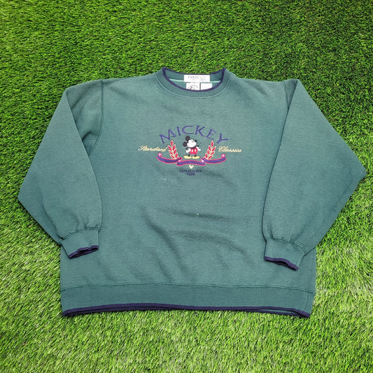 Vintage Y2K Mickey Ringer Sweatshirt Womens XL 25x25 Green