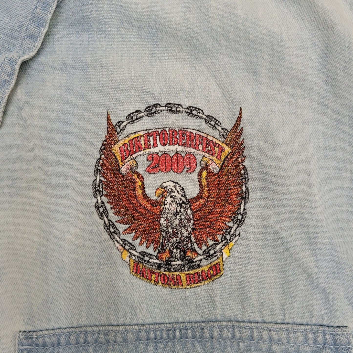 Biketoberfest Cutoff Biker Button Shirt 4XL/5XL 28x32 Blue