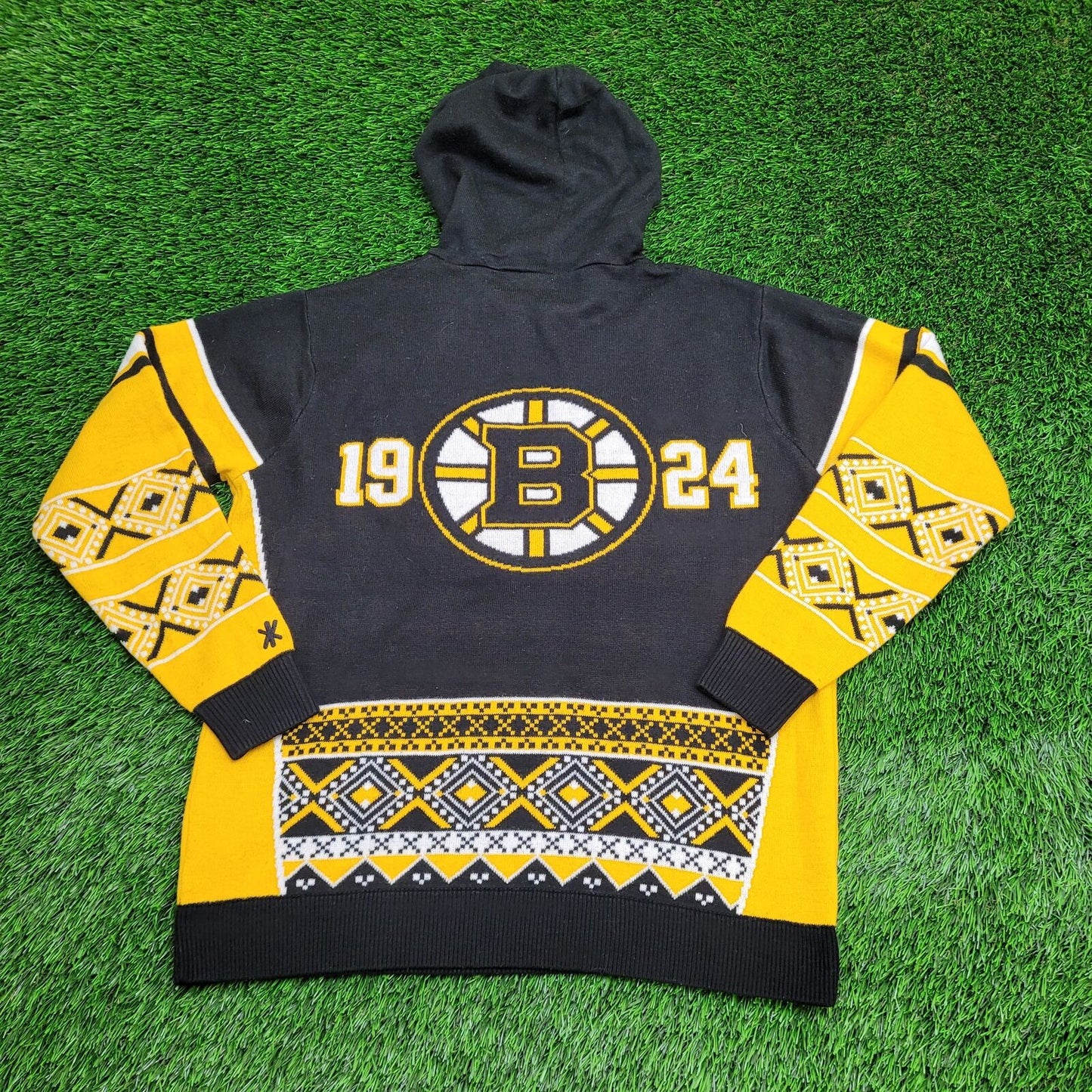 Boston Bruins Sweater Hoodie Large 23x27 Black Yellow