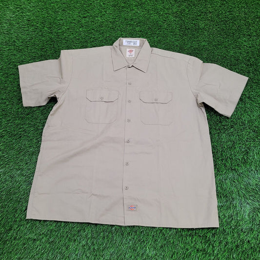 DICKIES Button Shirt XL 26x31 Tan Baggy