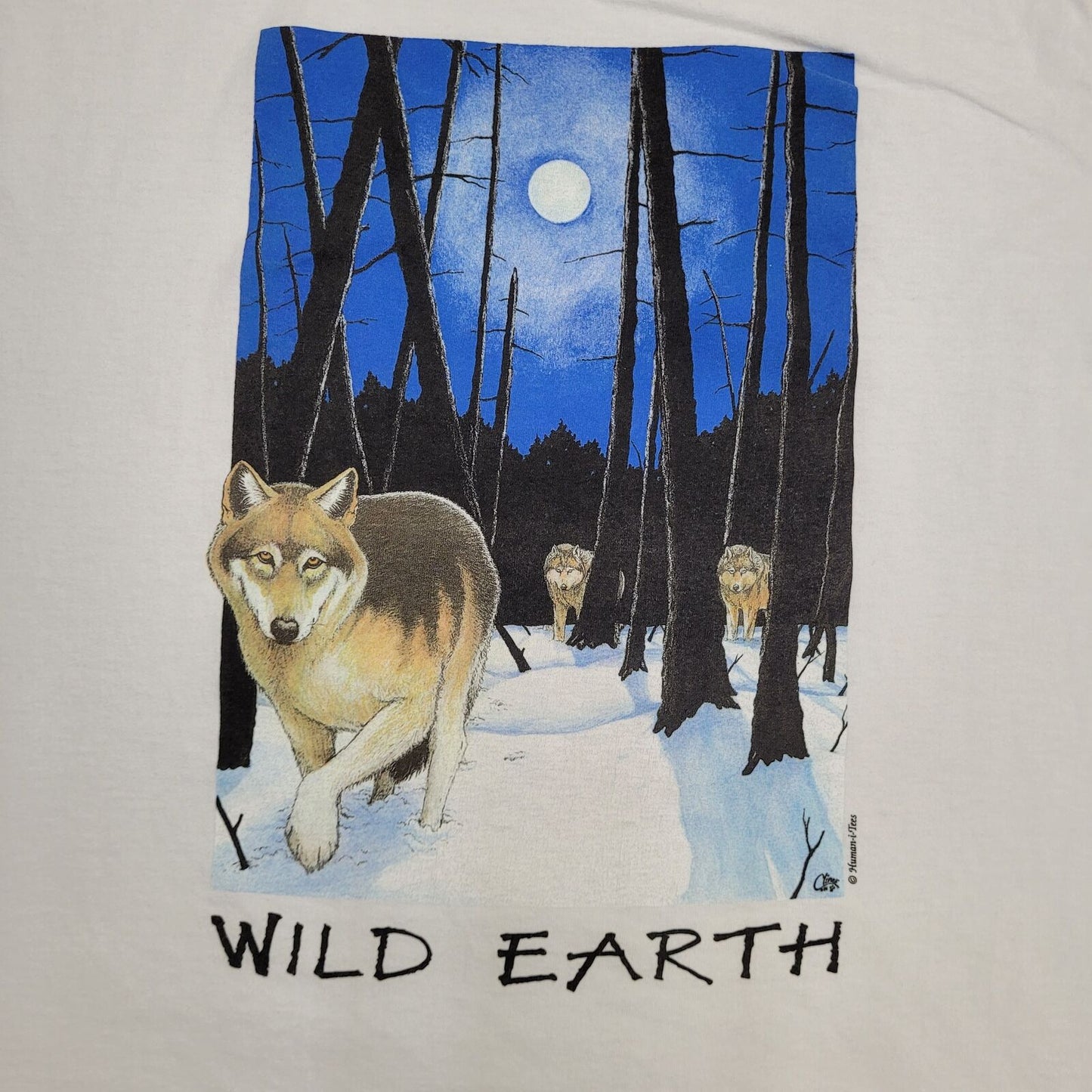 Vintage Wolf Shirt L/XL 23x28 White Human-i-Tees