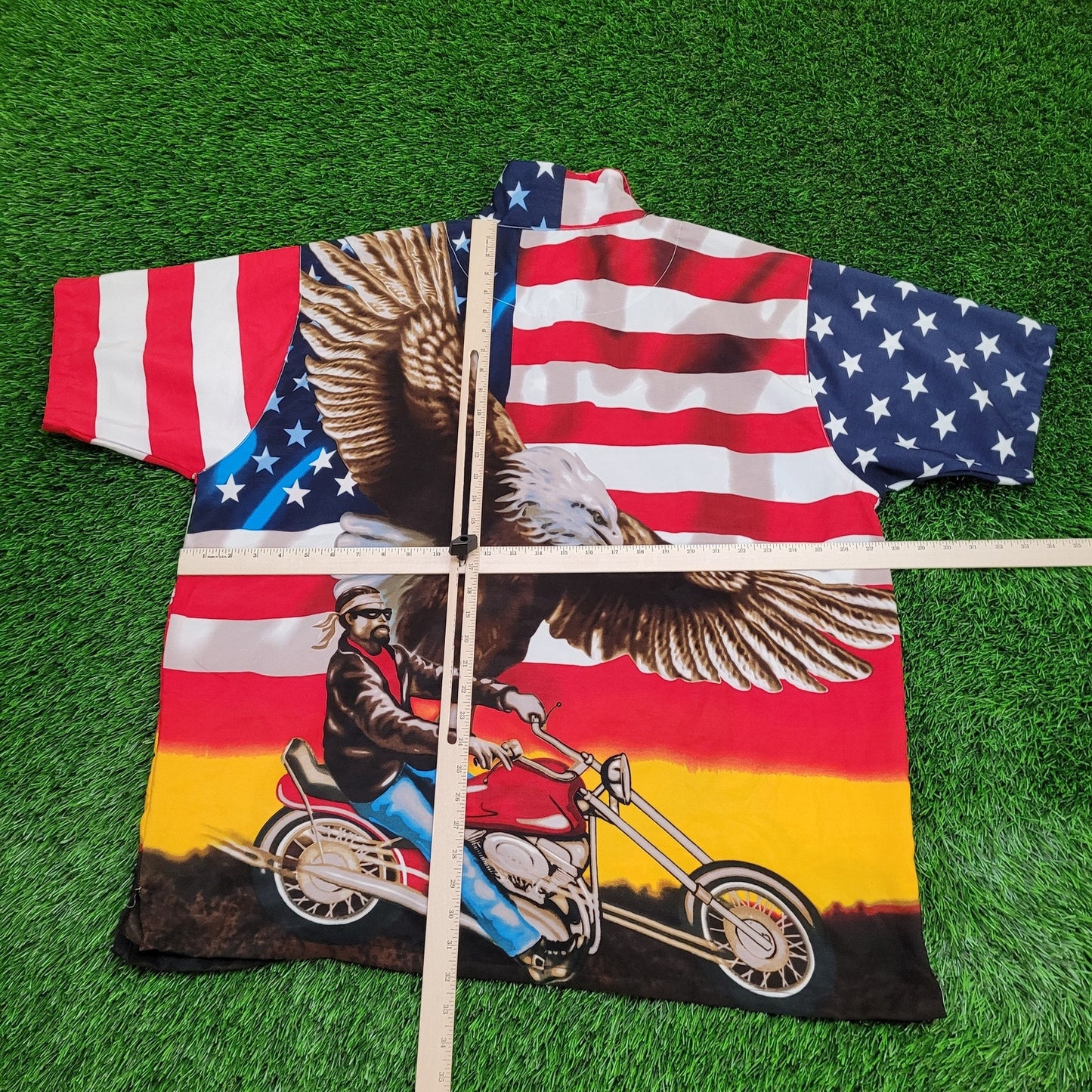 Biker AOP Button Shirt 2XL 28x32 USA-Flag Eagle