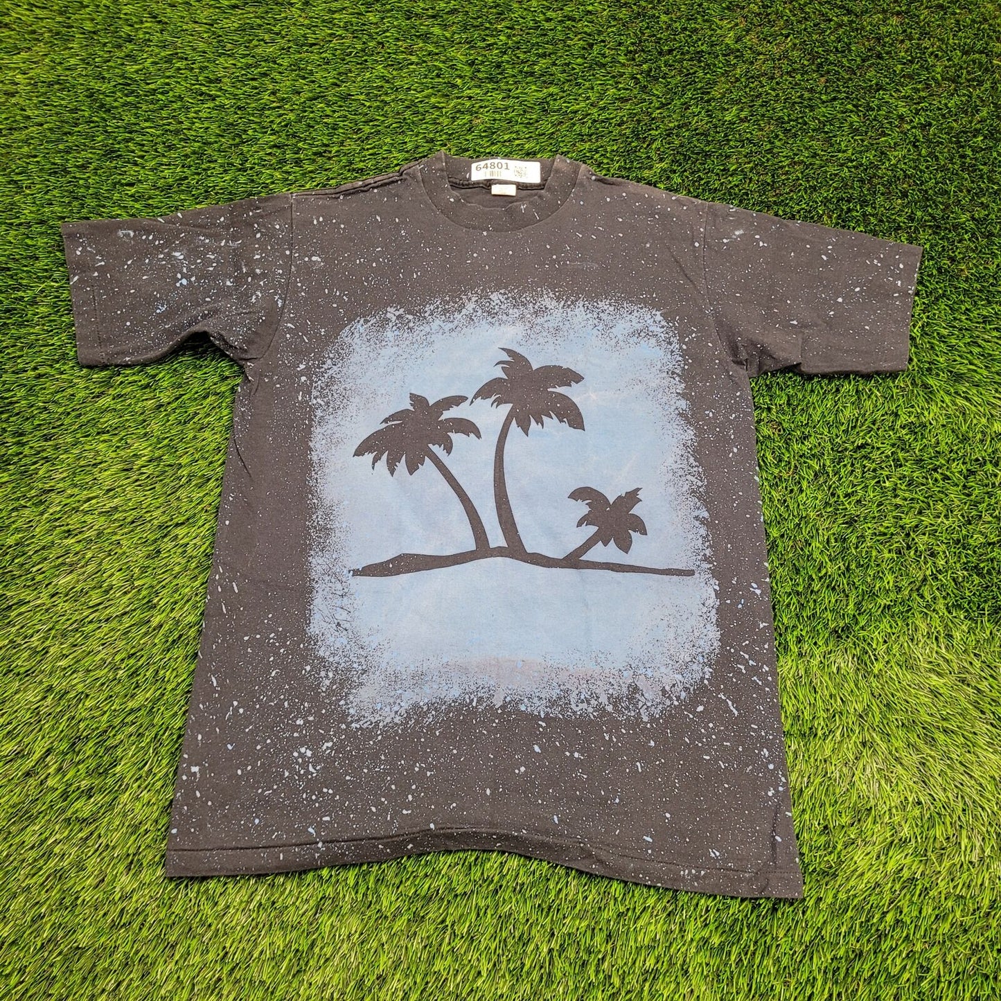 Vintage Palm-Tree Beach Shirt Womens Large 20x27 Black