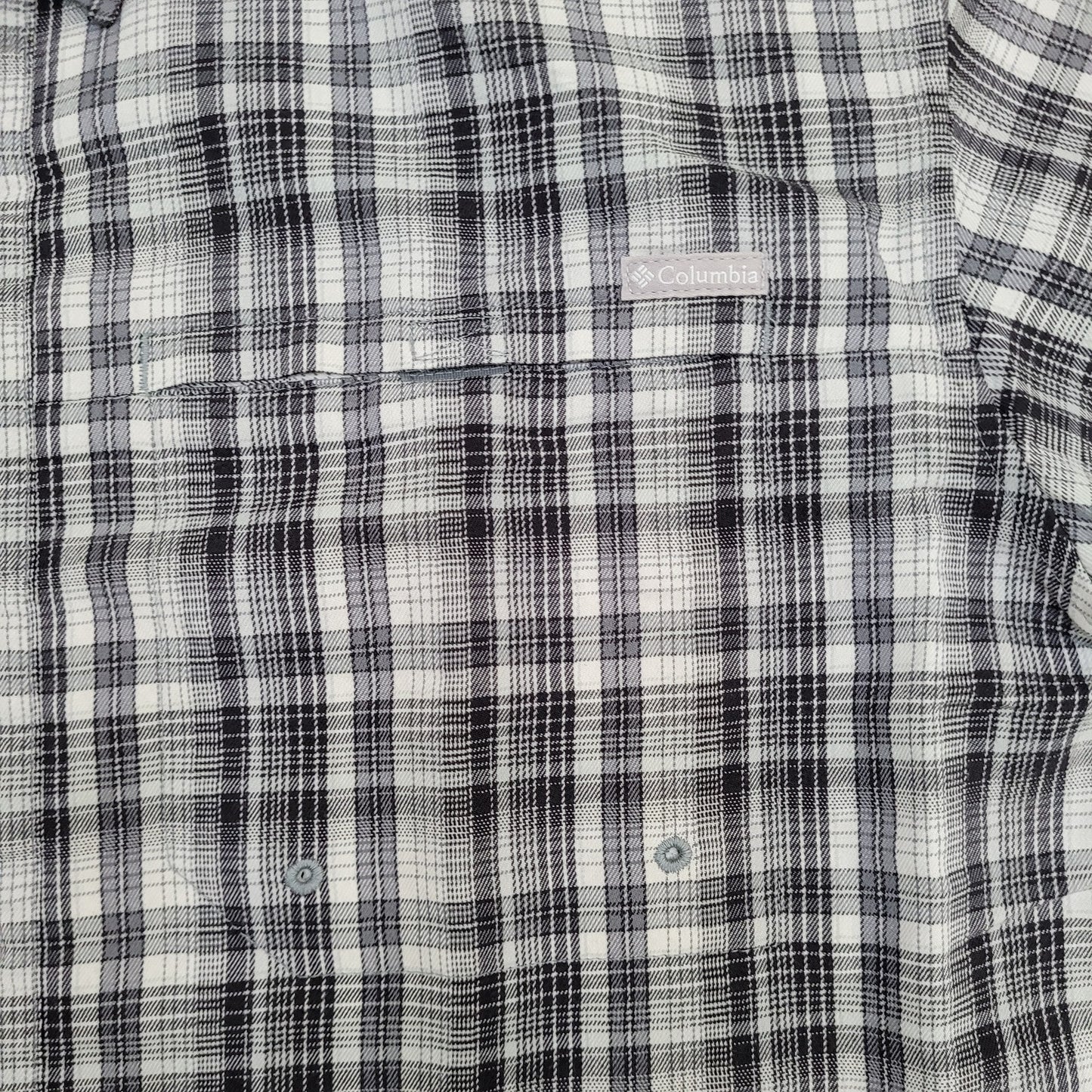 Columbia Button Shirt Large 24x28 Madras Plaid Black