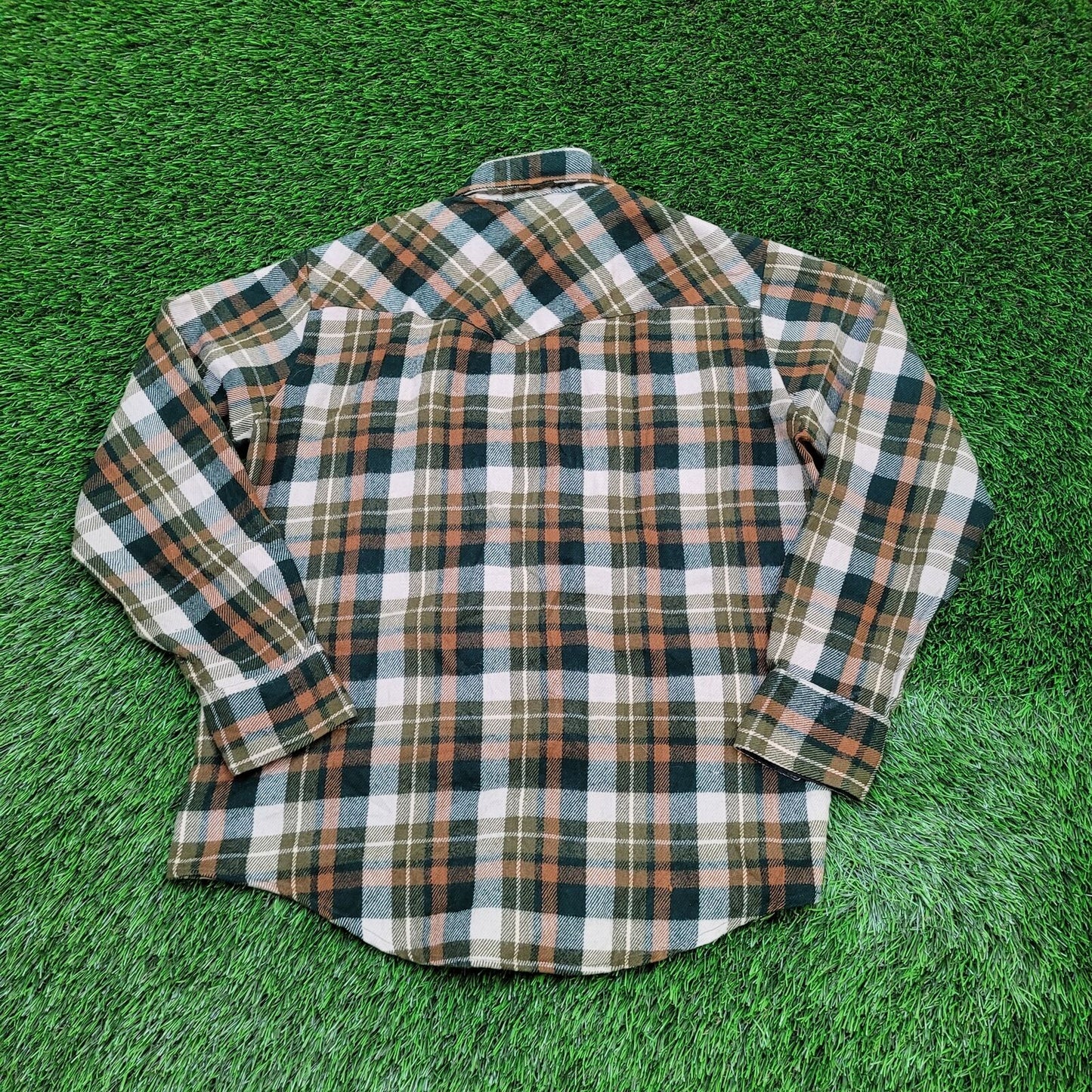 Vintage Sportswear Plaid Snap Button Shirt Large 22x29 Green