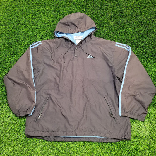 Adidas Windbreaker Hooded Jacket Large 25x29 Sun-Faded Black