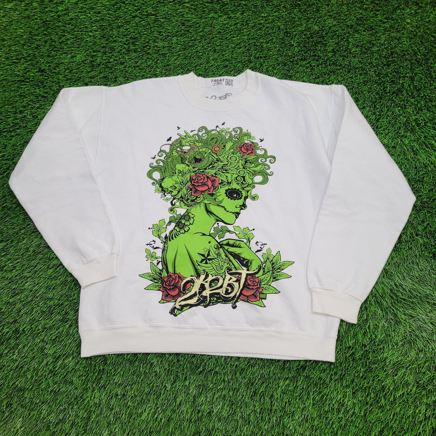 Flower Zombie Sweatshirt Womens Medium 22x24 Tattoo Art