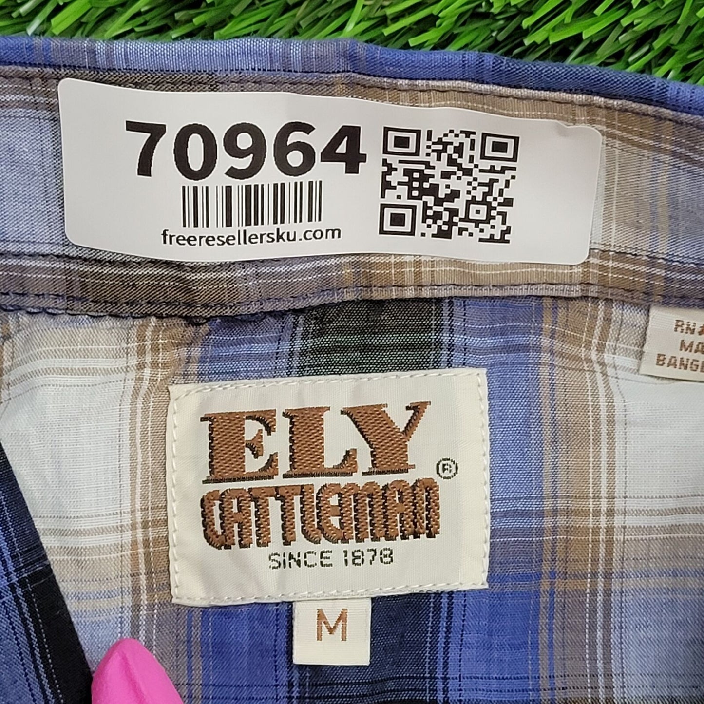 ELY-Cattleman Shadow Plaid Button Shirt Medium 21x31 Blue