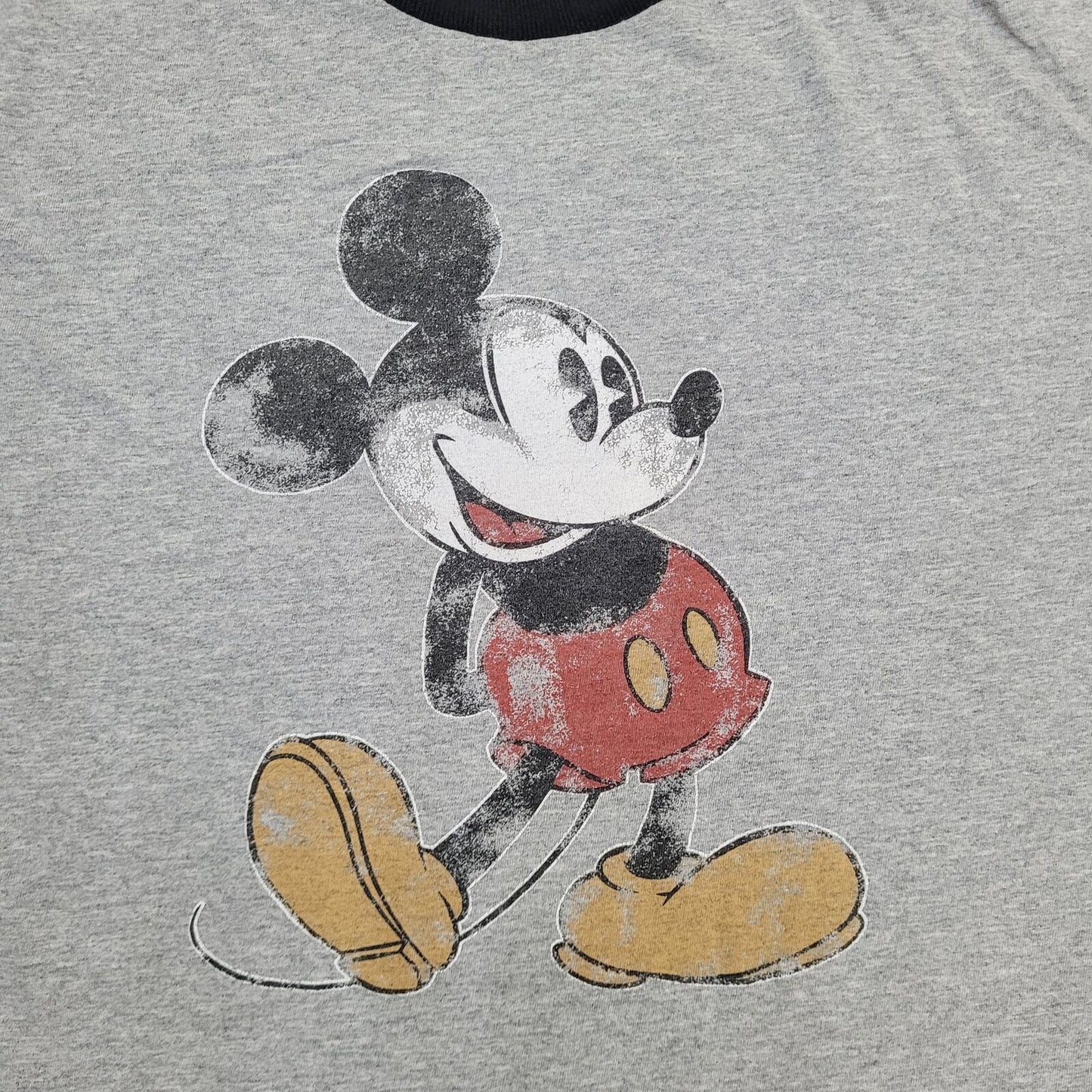 Disney Mickey-Mouse Ringer Shirt Womens Large 22x25 Gray