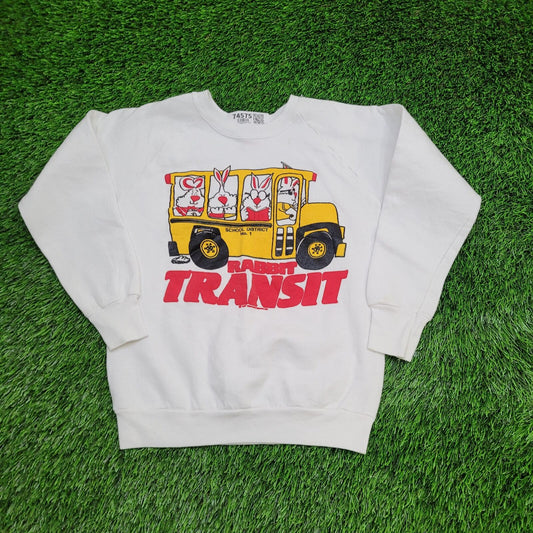 Vintage Rabbit School Bus Sweatshirt Womens XS/S 17x22 White