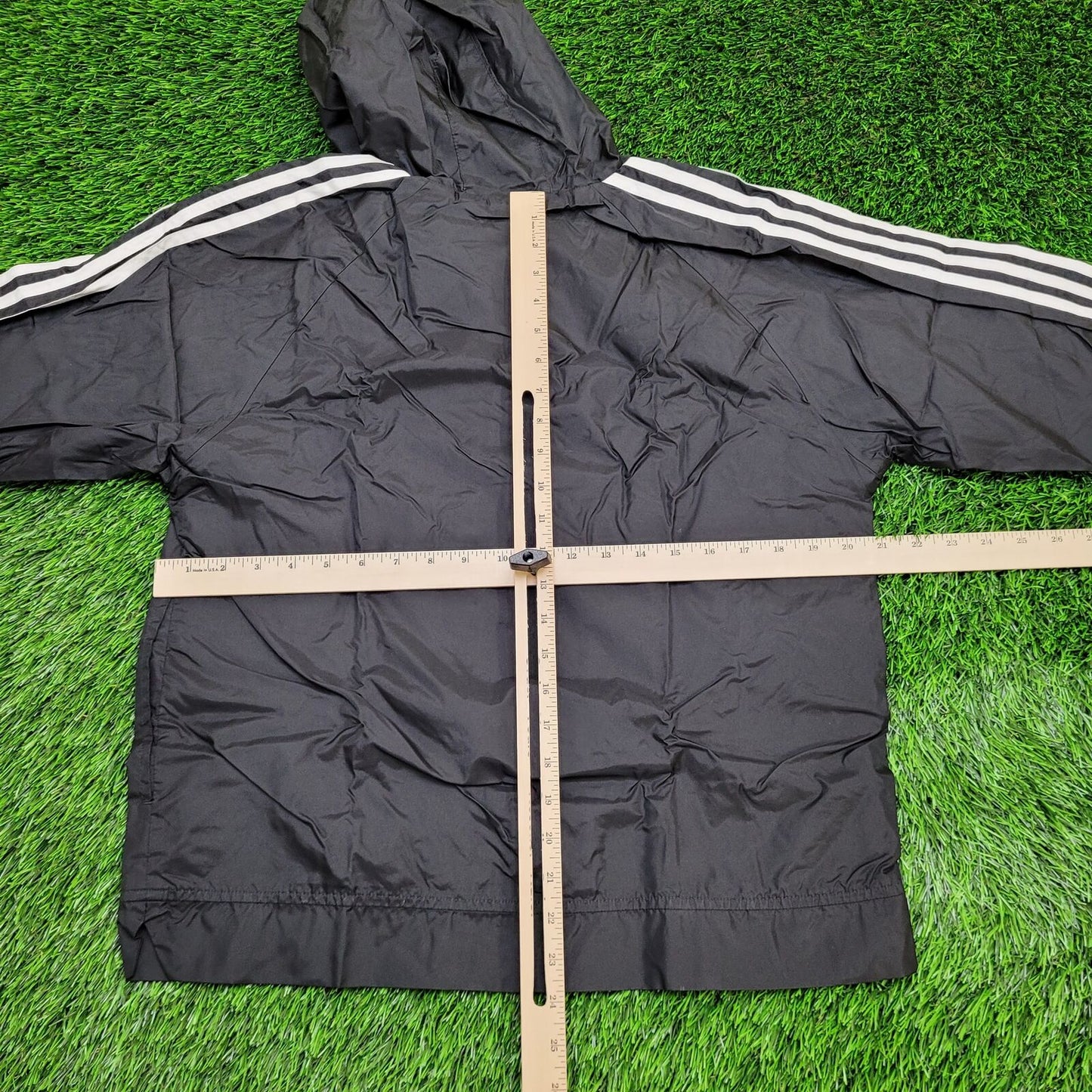 ADIDAS 3-Bar Windbreaker Jacket Small 21x24 Black