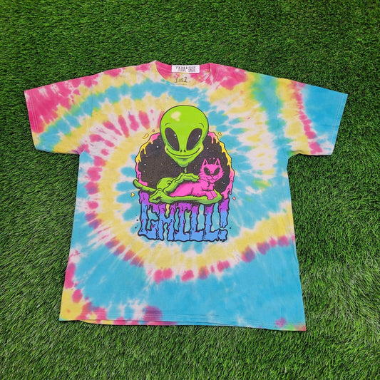 Funny Alien Tie-Dye Shirt Womens Large 21x25 Spiral Colorful