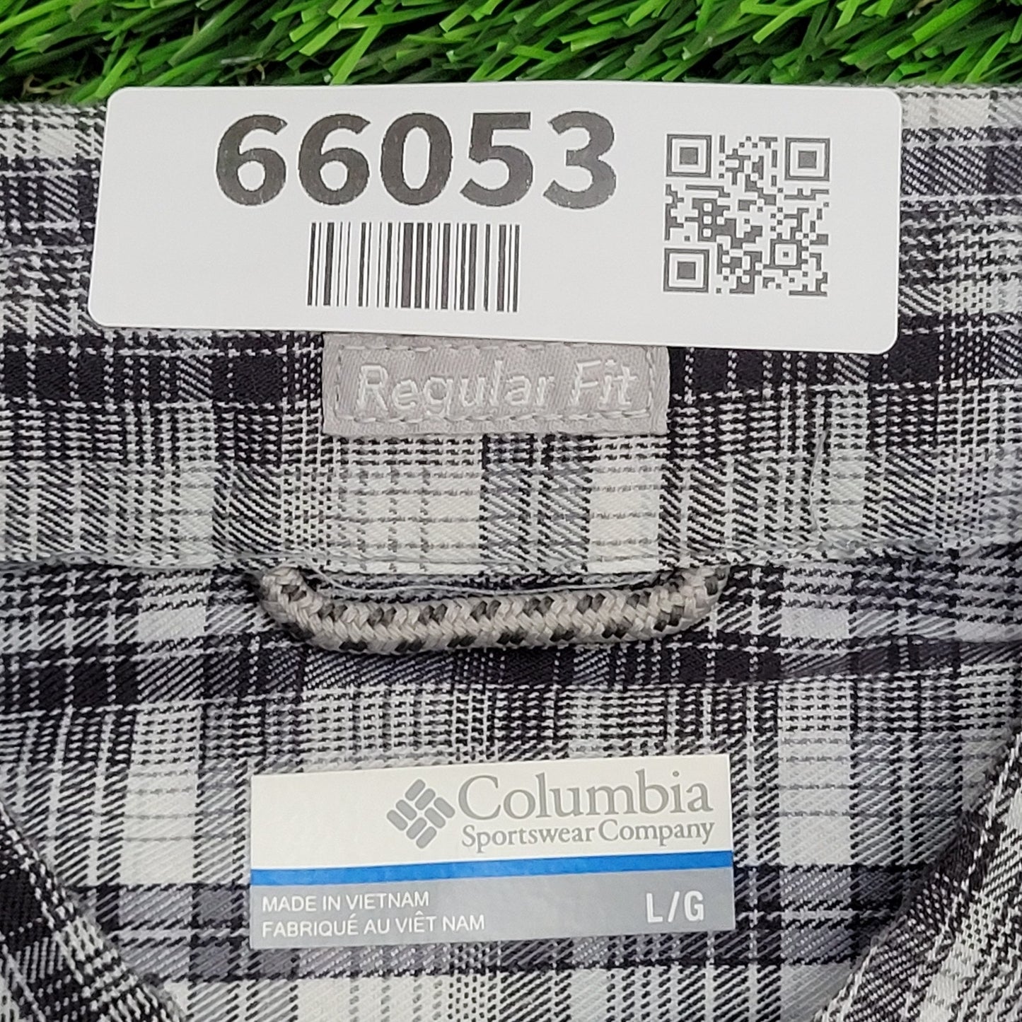 Columbia Button Shirt Large 24x28 Madras Plaid Black